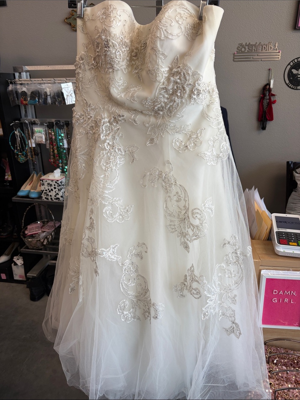 Strapless Ivory Lace Appliqué Skirt RS3YHD